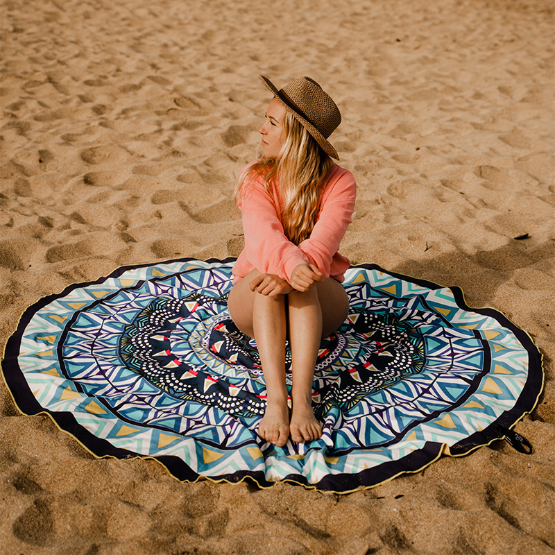 Serviette de plage en microfibre ronde - Mandala