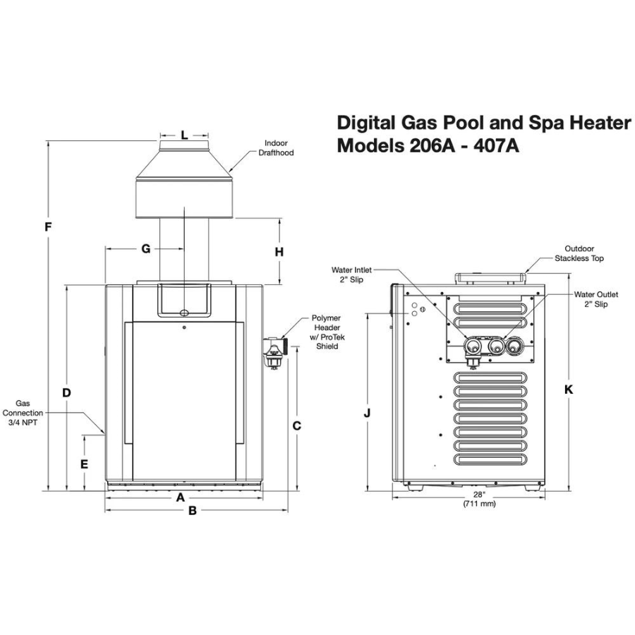 Thermopompe électronique à échangeur cupro-nickel au gaz naturel digital de Raypak de 199 500 BTU