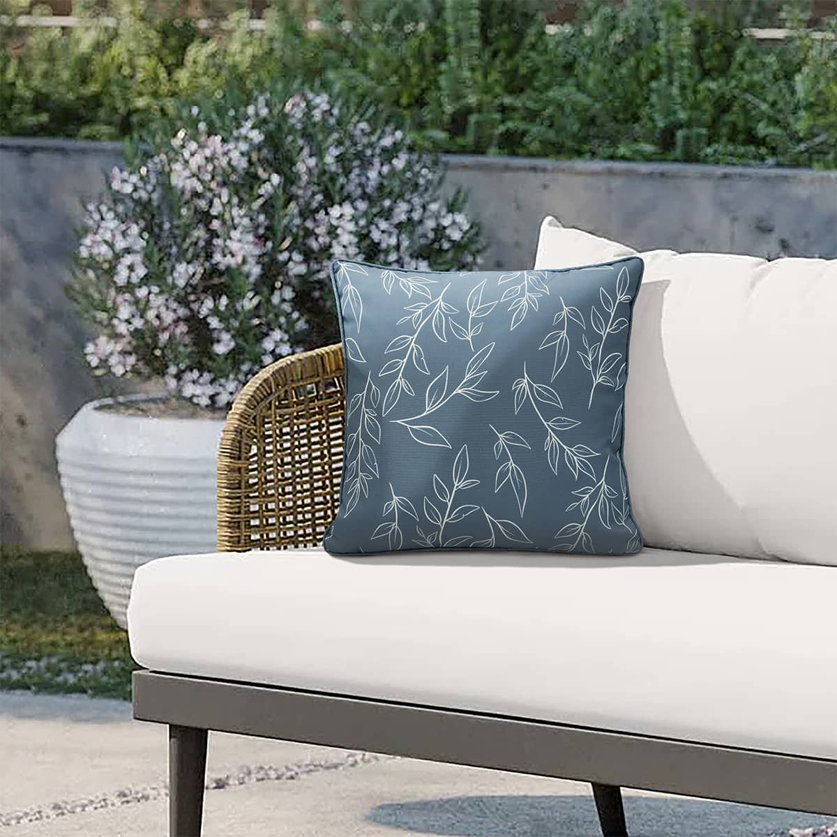 Square Cushion 18x18 in - Blue Leaf Print