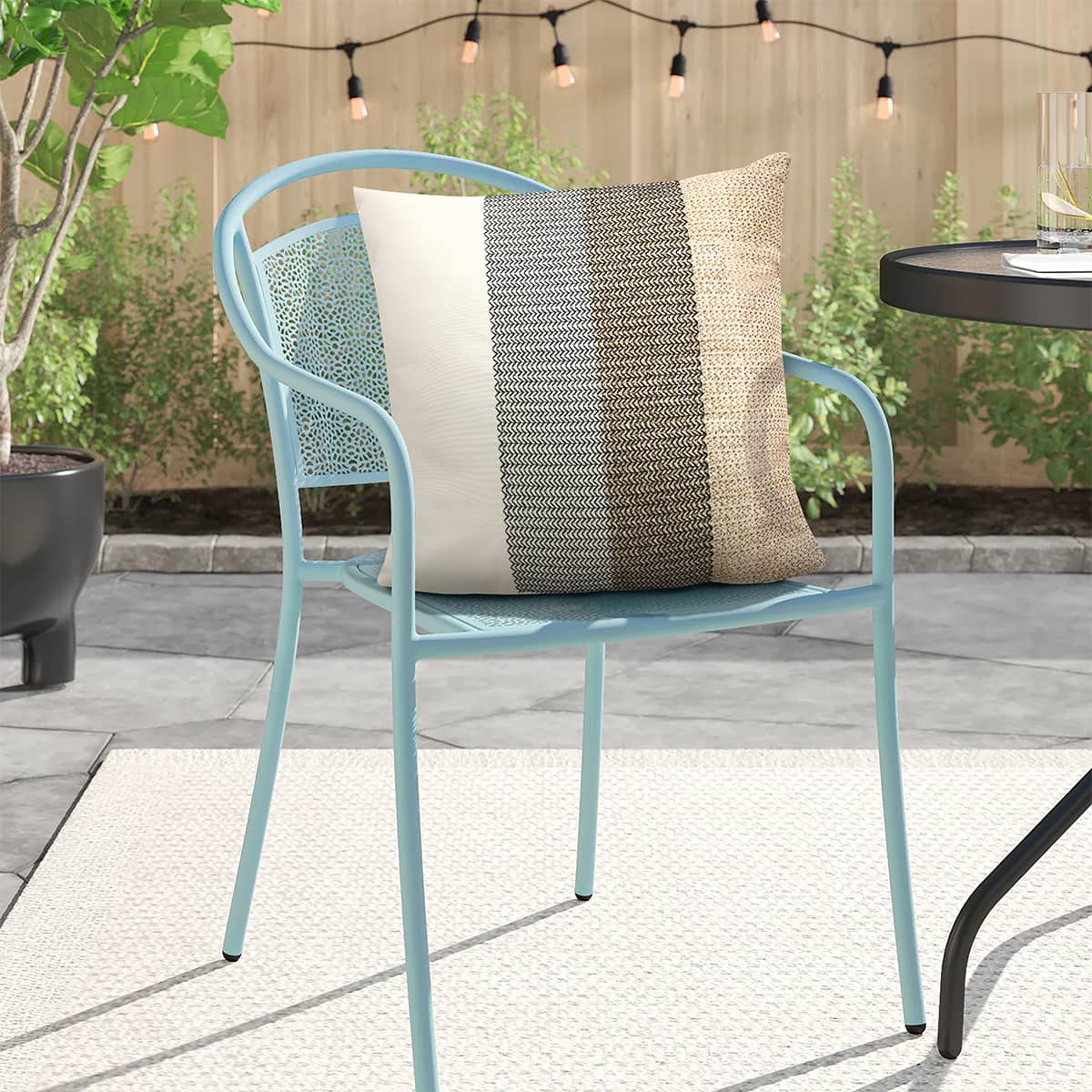 Square Cushion 18x18 in - Black Striped with Embroidery