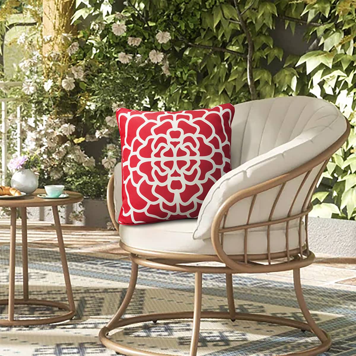 Coussin carré 18x18 po - Rouge salsa imprimé