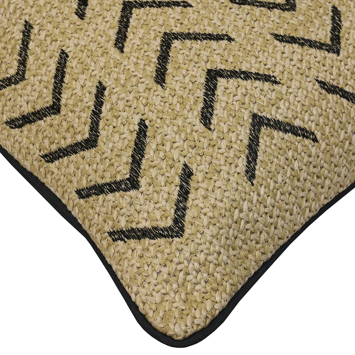 Coussin carré 18x18 po - Raffia Brodé Noir