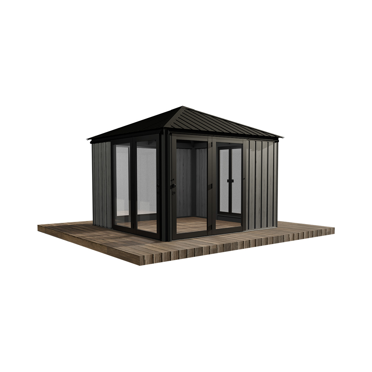 Gazebo en bois Sofia - 11'x11' - 1 porte Noir