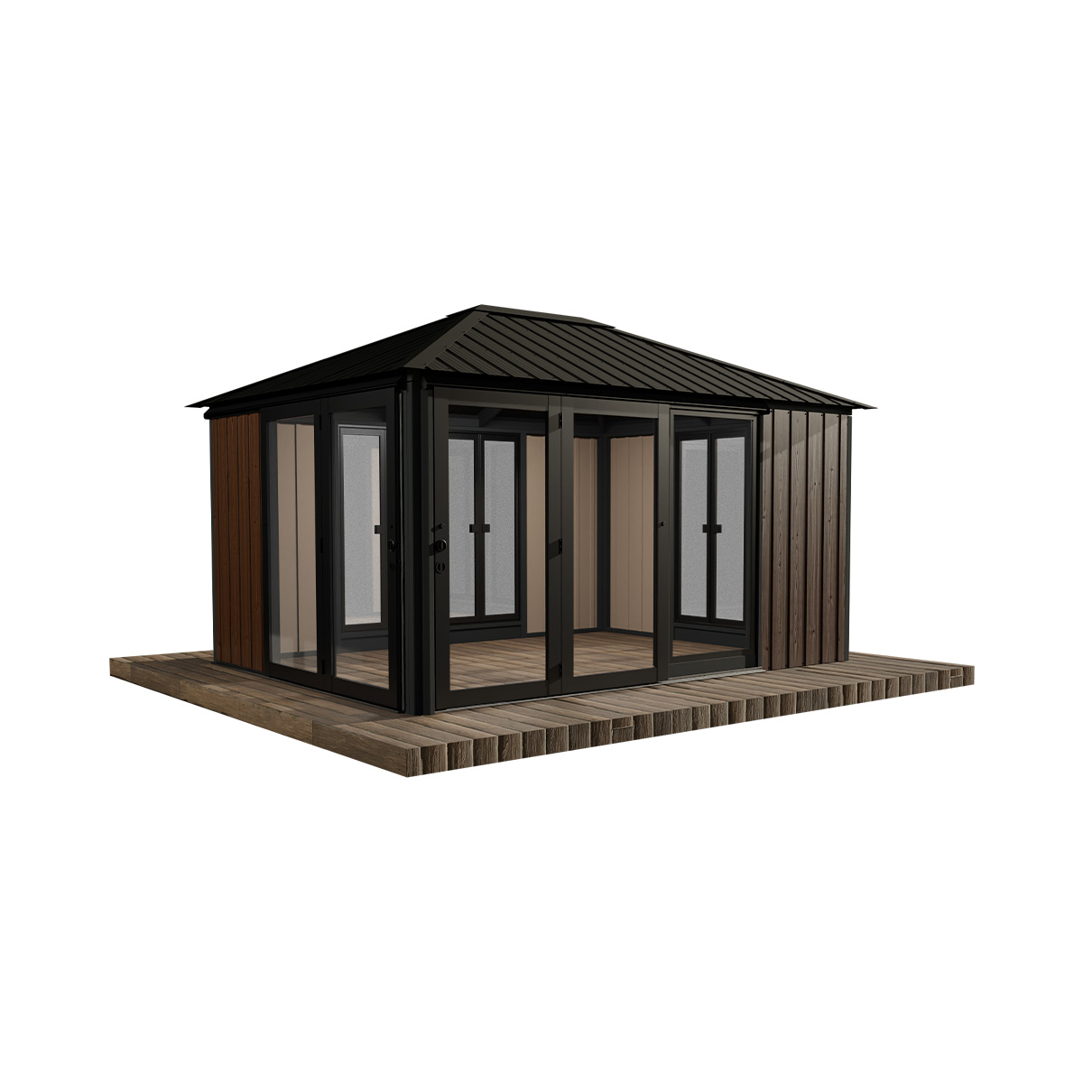 Gazebo en bois Sofia - 11'x14' - 1 porte Blacksmith/Espresso