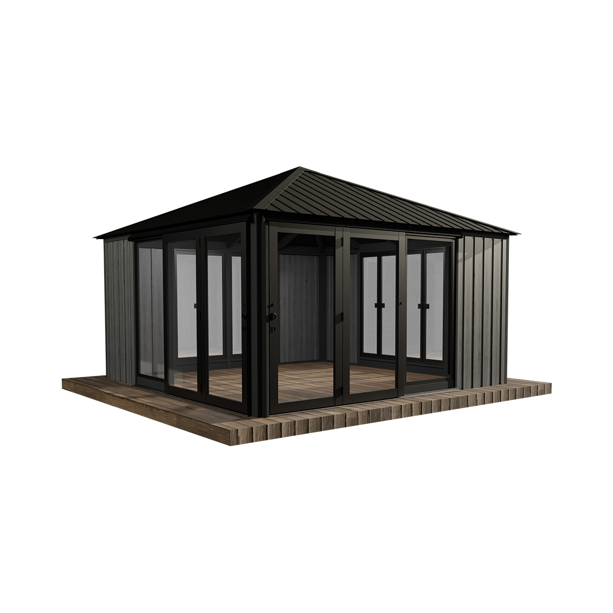 Wooden Pavilion Sofia 14'x14' - 1 Door Blacksmith/Clay