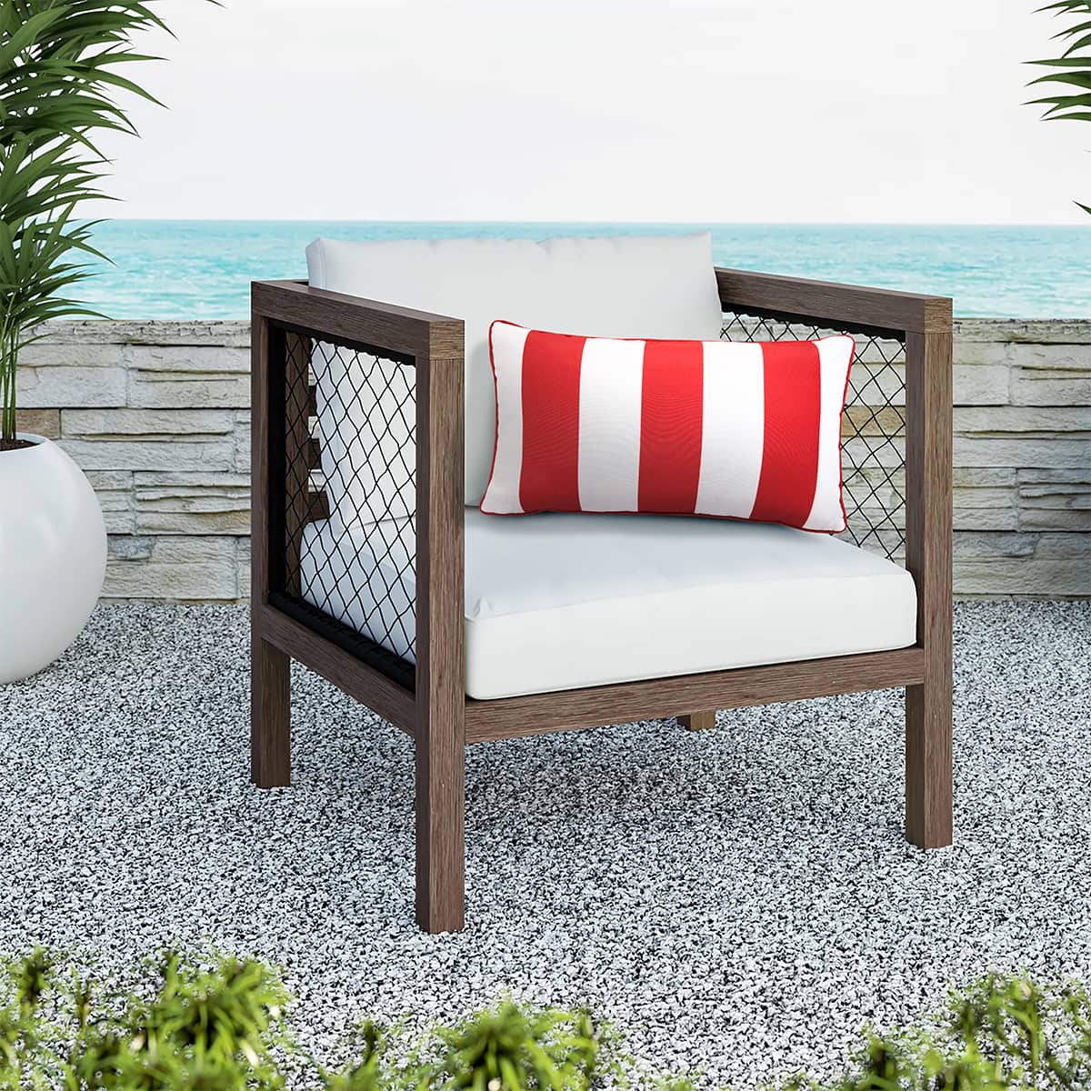 Coussin lombaire 14x26 po - Rouge et blanc