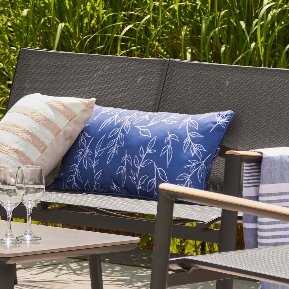 Coussin lombaire 14x26 po- Bleu imprimé