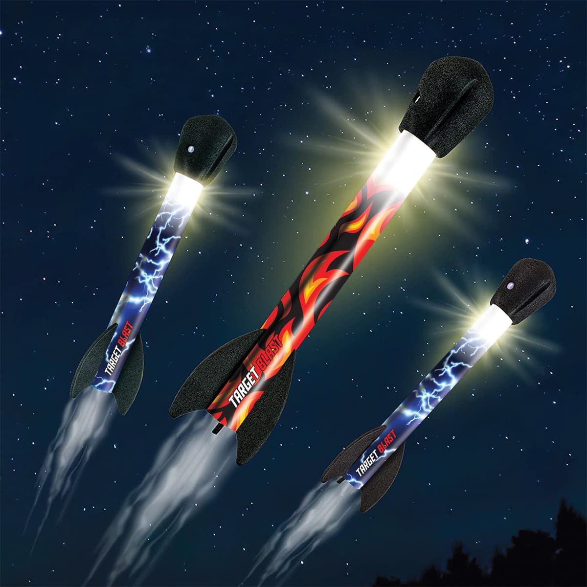 Jeu 2-en-1 fusée lumineuses et disque volant DEL
