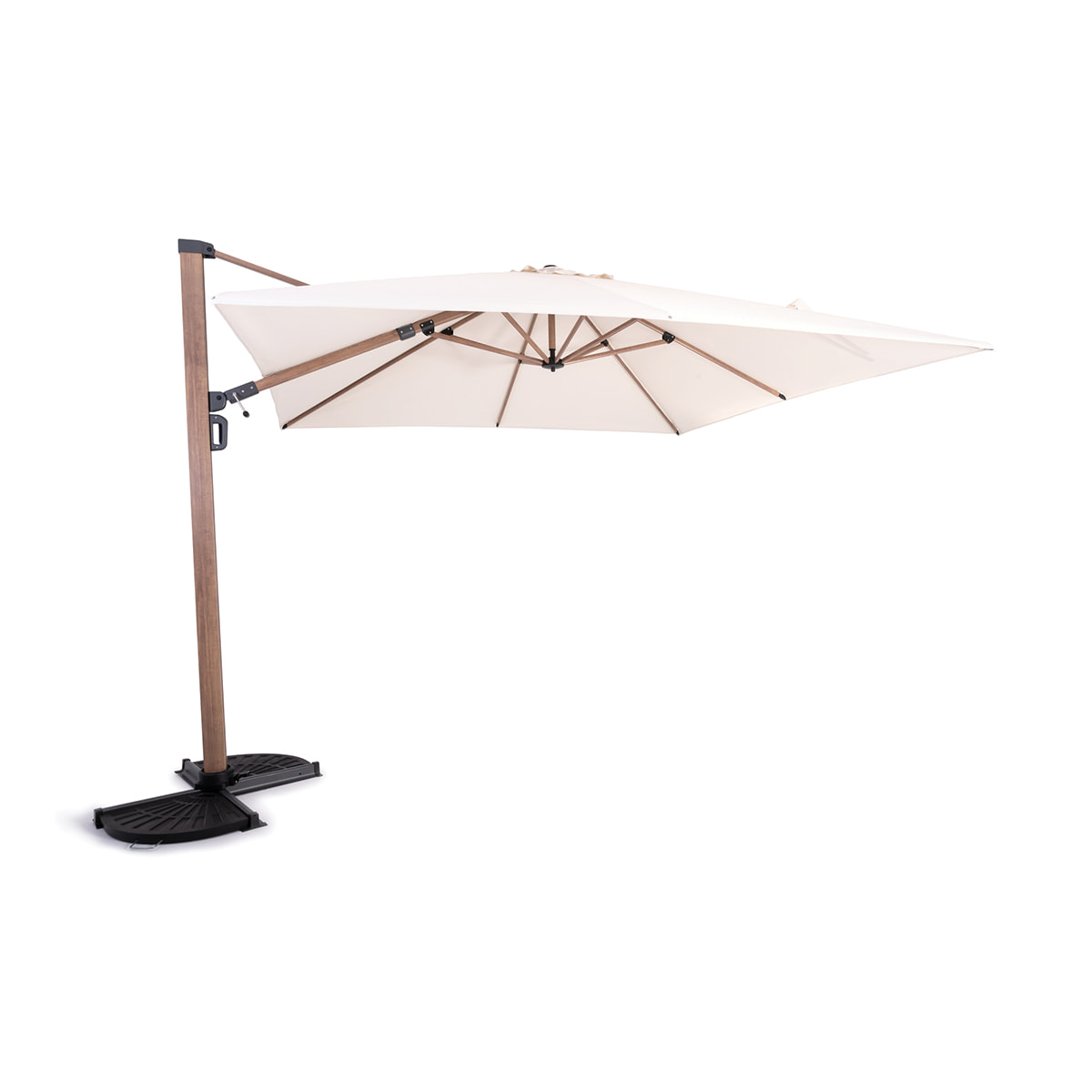 Parasol suspendu carré Deluxe 10' base X - Fini bois polyester crème