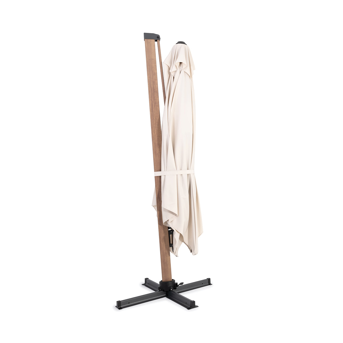 Parasol suspendu carré Deluxe 10' base X - Fini bois et crème