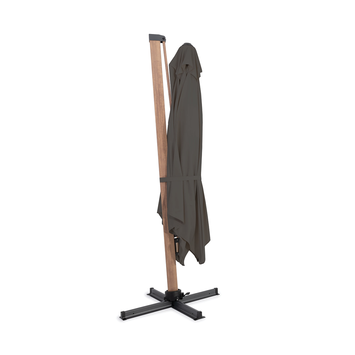 Parasol suspendu carré Deluxe 10' base X - Fini bois et gris