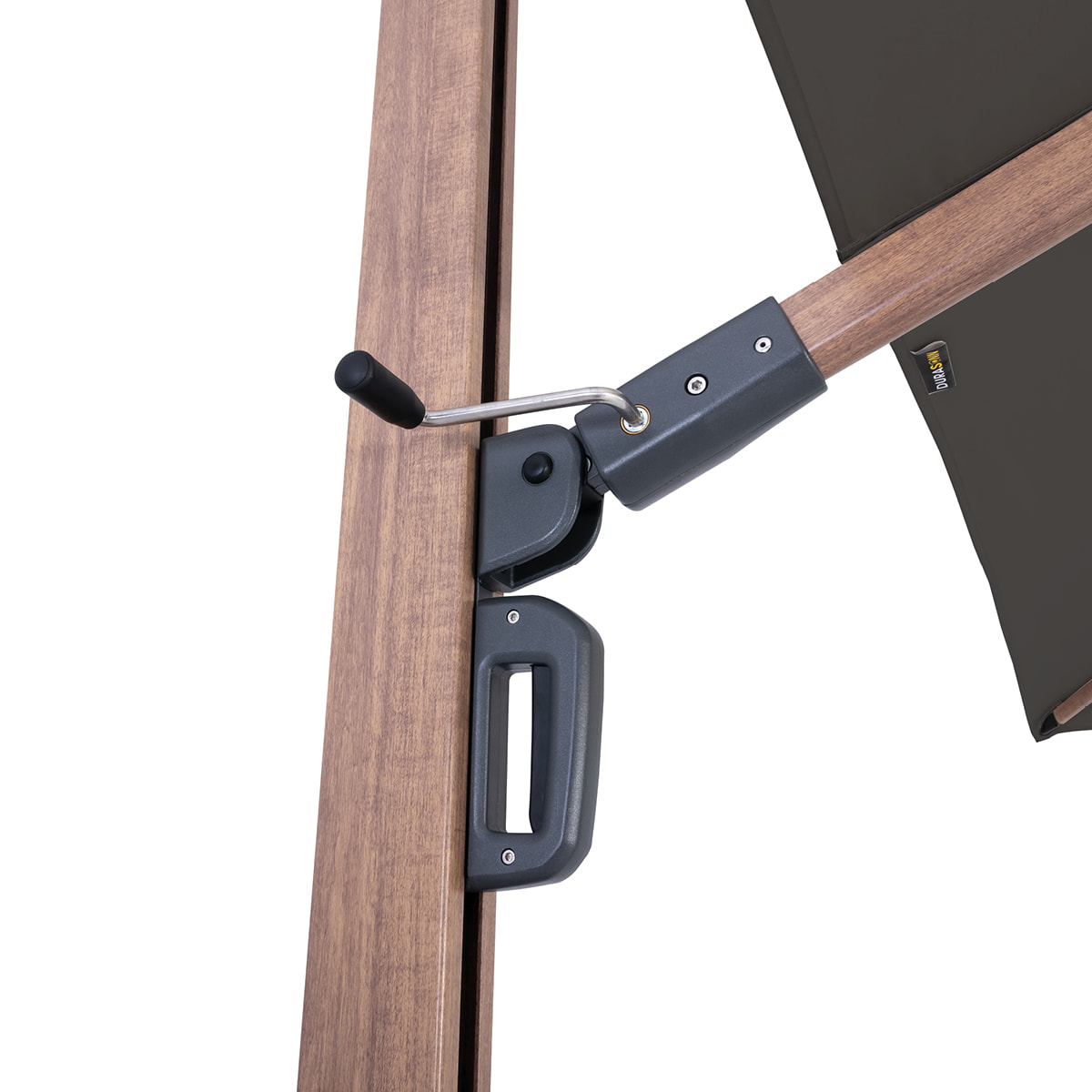 Parasol suspendu carré Deluxe 10' base X - Fini bois et gris