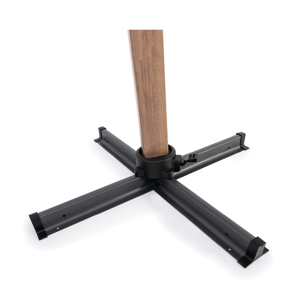 Parasol suspendu carré Deluxe 10' base X - Fini bois et gris