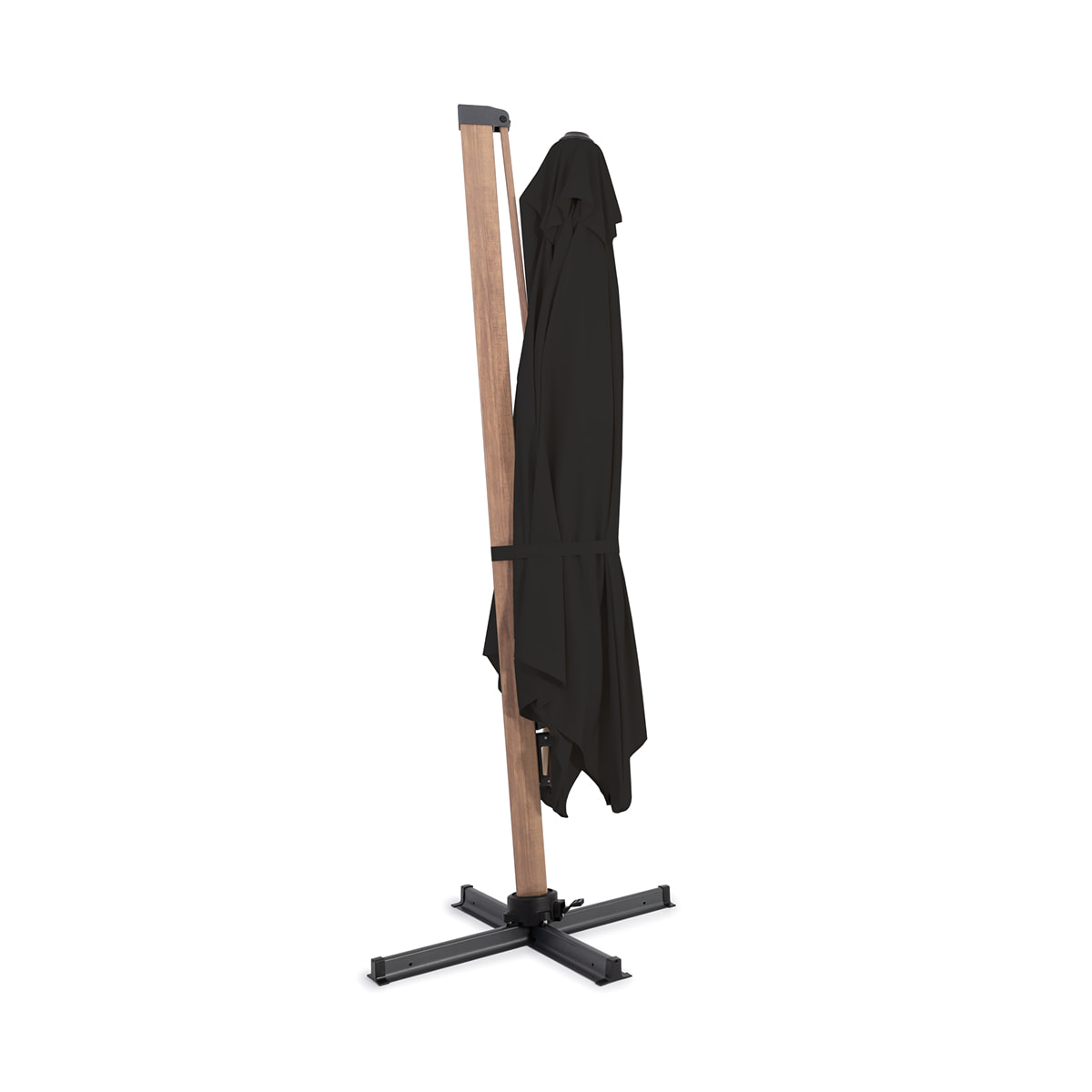 Parasol suspendu carré Deluxe 10' base X - Fini bois et noir