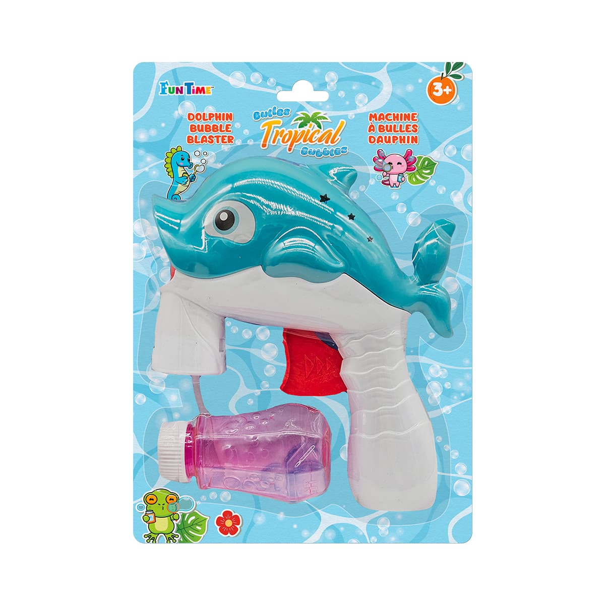 Machine à bulles dino rouge et dauphin bleu