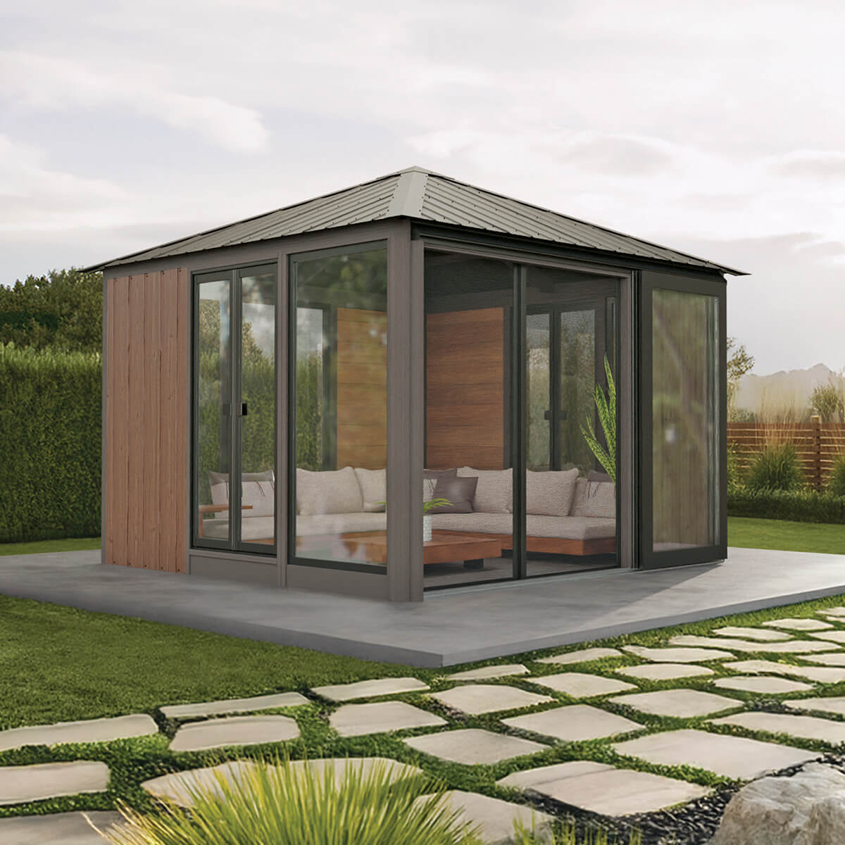 Wooden Pavilion Sofia 11'x11' - 1 Door Espresso