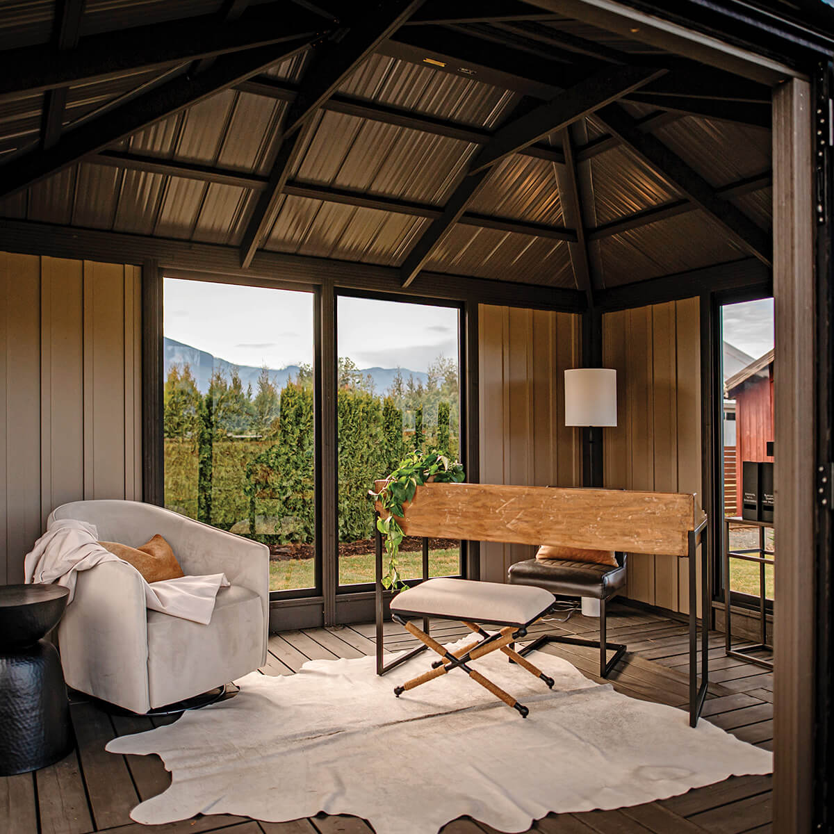 Wooden Pavilion Sofia 11'x14' - 1 Door Blacksmith/Espresso