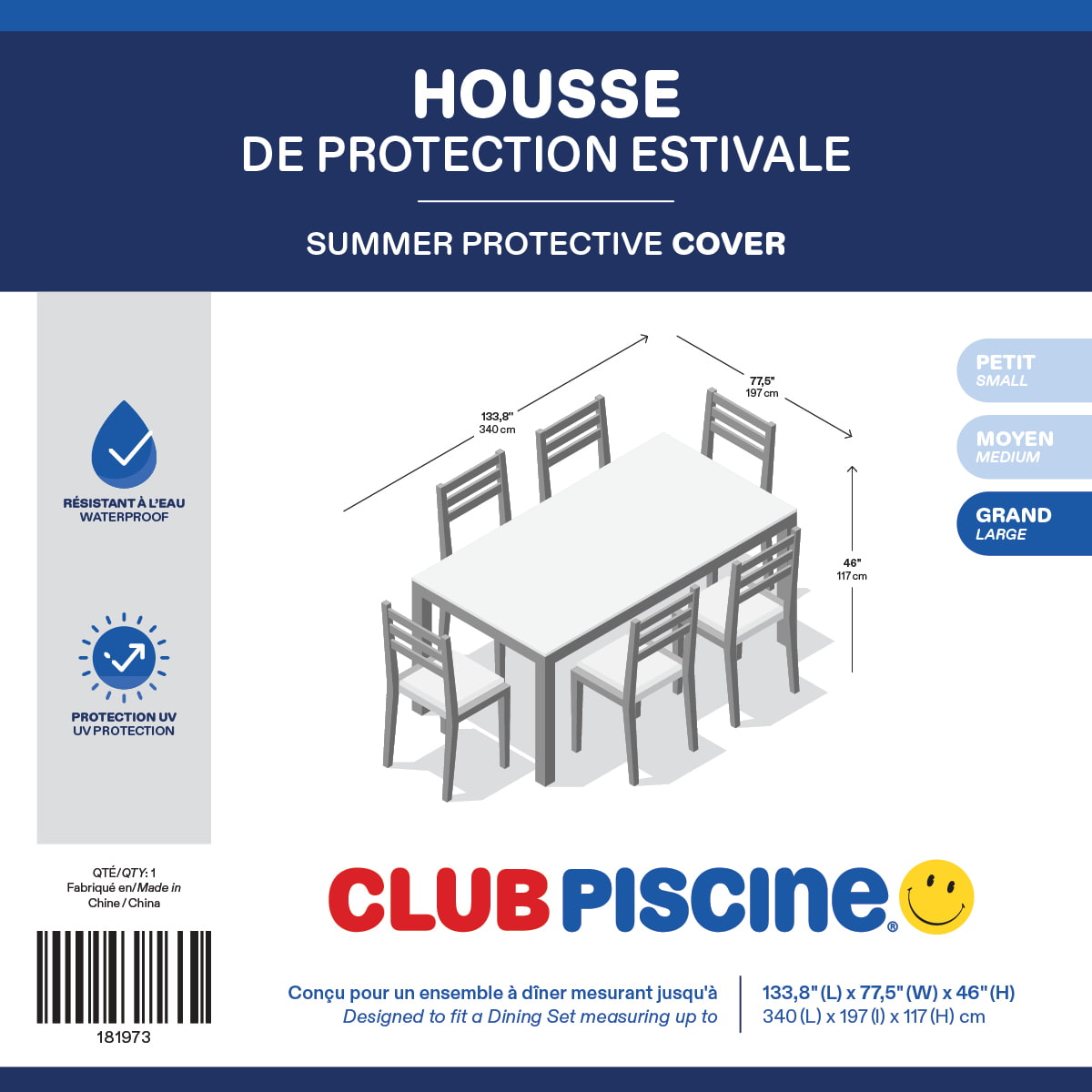 Summer Protective Cover for Dining Set - 133.8'' x 77.5'' x 46''