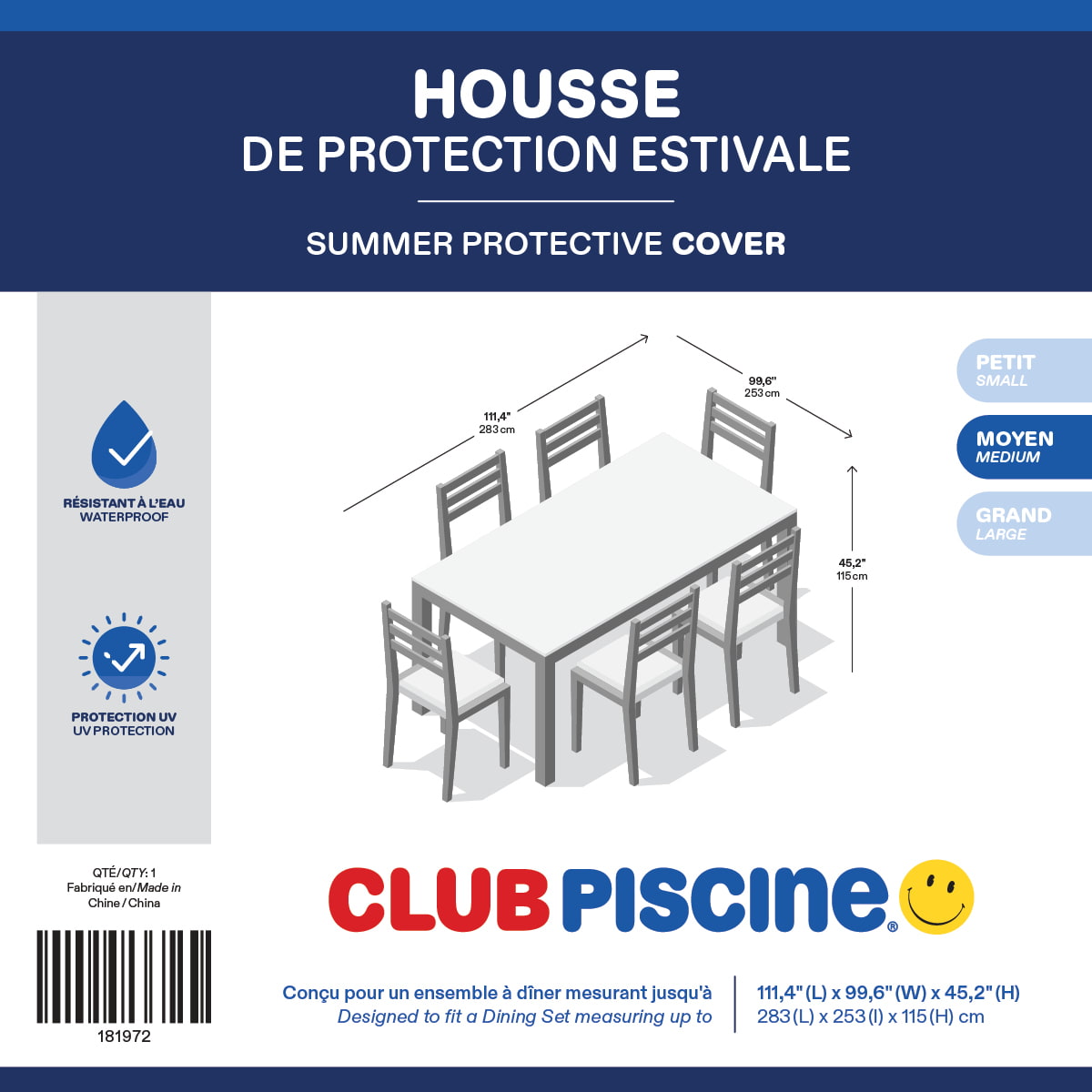 Summer Protective Cover for Dining Set - 111.4'' x 99.6'' x 45.2''