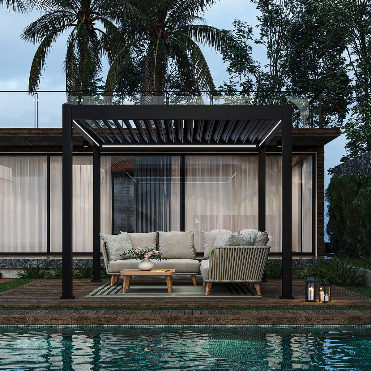 Pergola Ombrella Intro Plus motorisée avec Led 10'x10' - Noir