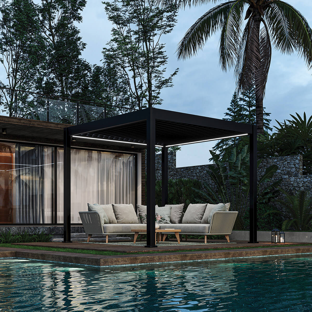 Pergola Ombrella Intro Plus motorisée avec Led 10'x10' - Noir