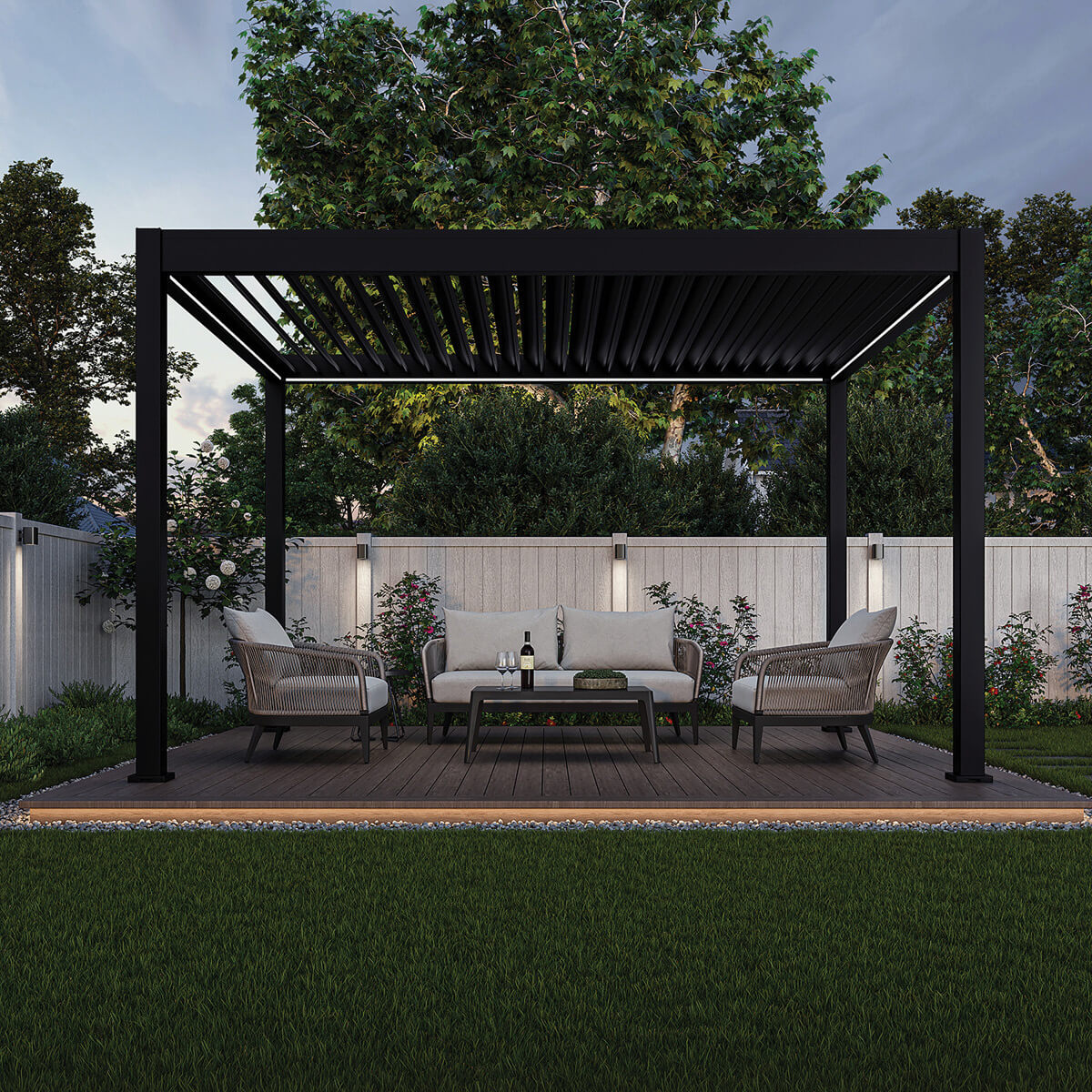 Pergola Ombrella Intro Plus Motorized with LED 10'x13' – Black