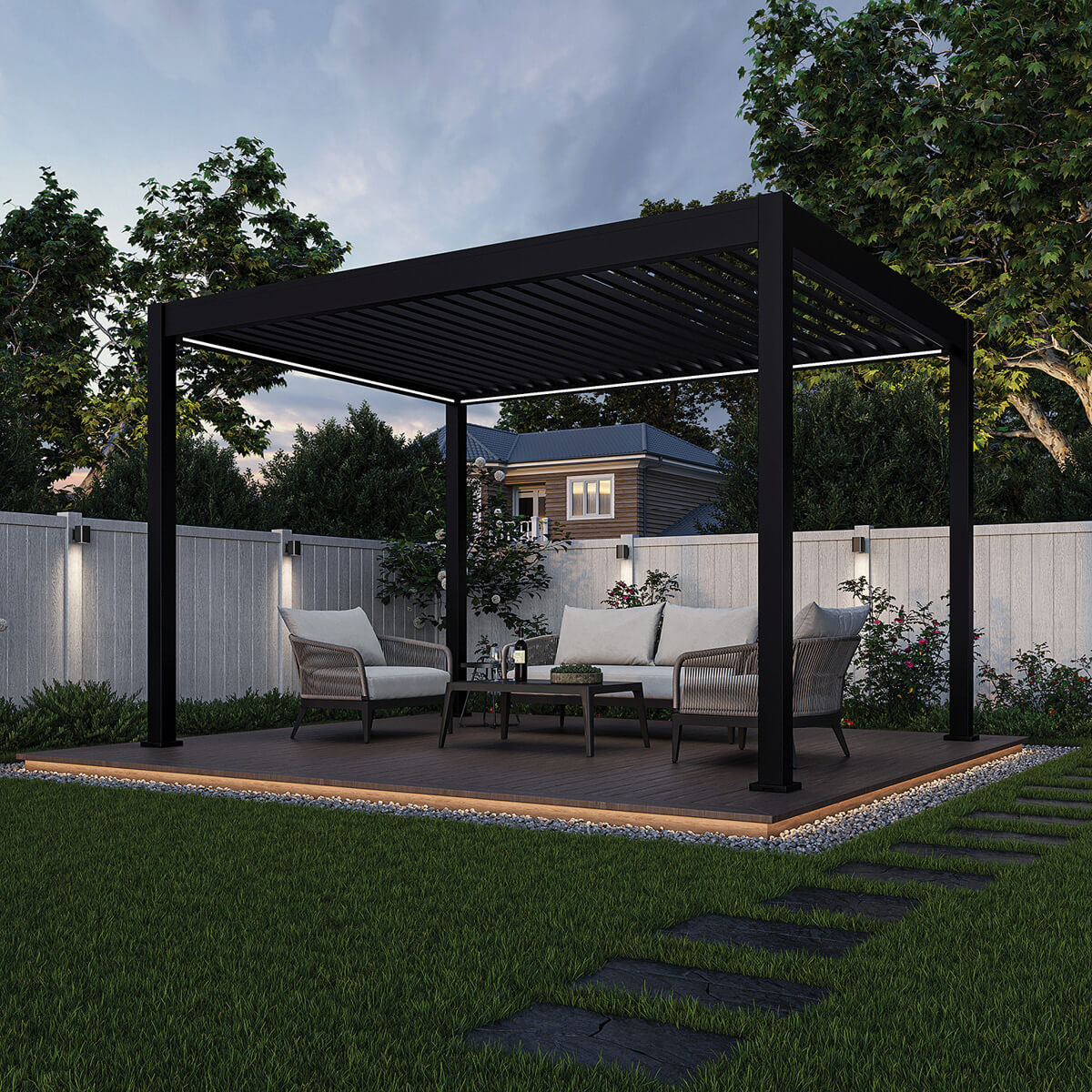 Pergola Ombrella Intro Plus Motorized with LED 10'x13' – Black