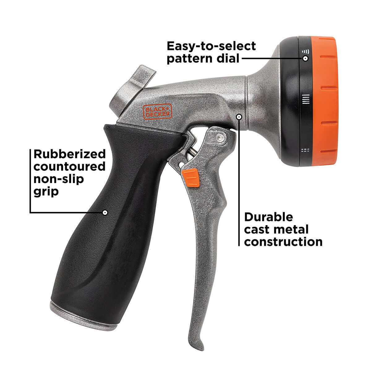 Front‑trigger zinc nozzle – 8 spray patterns