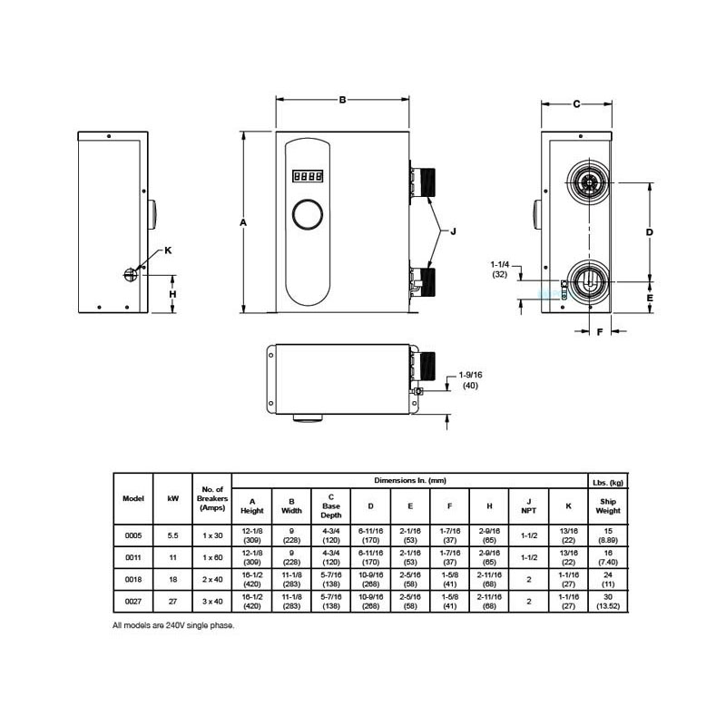 Chauffe-piscine et spa RayPak 5,5 kW électrique numérique en titane