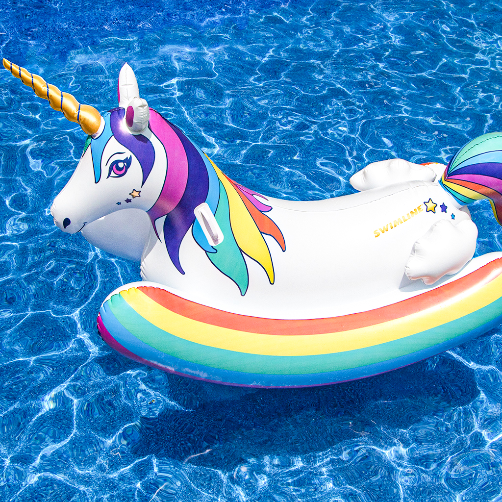 Flotteur de piscine à bascule pour enfants à enfourcher en forme de licorne
