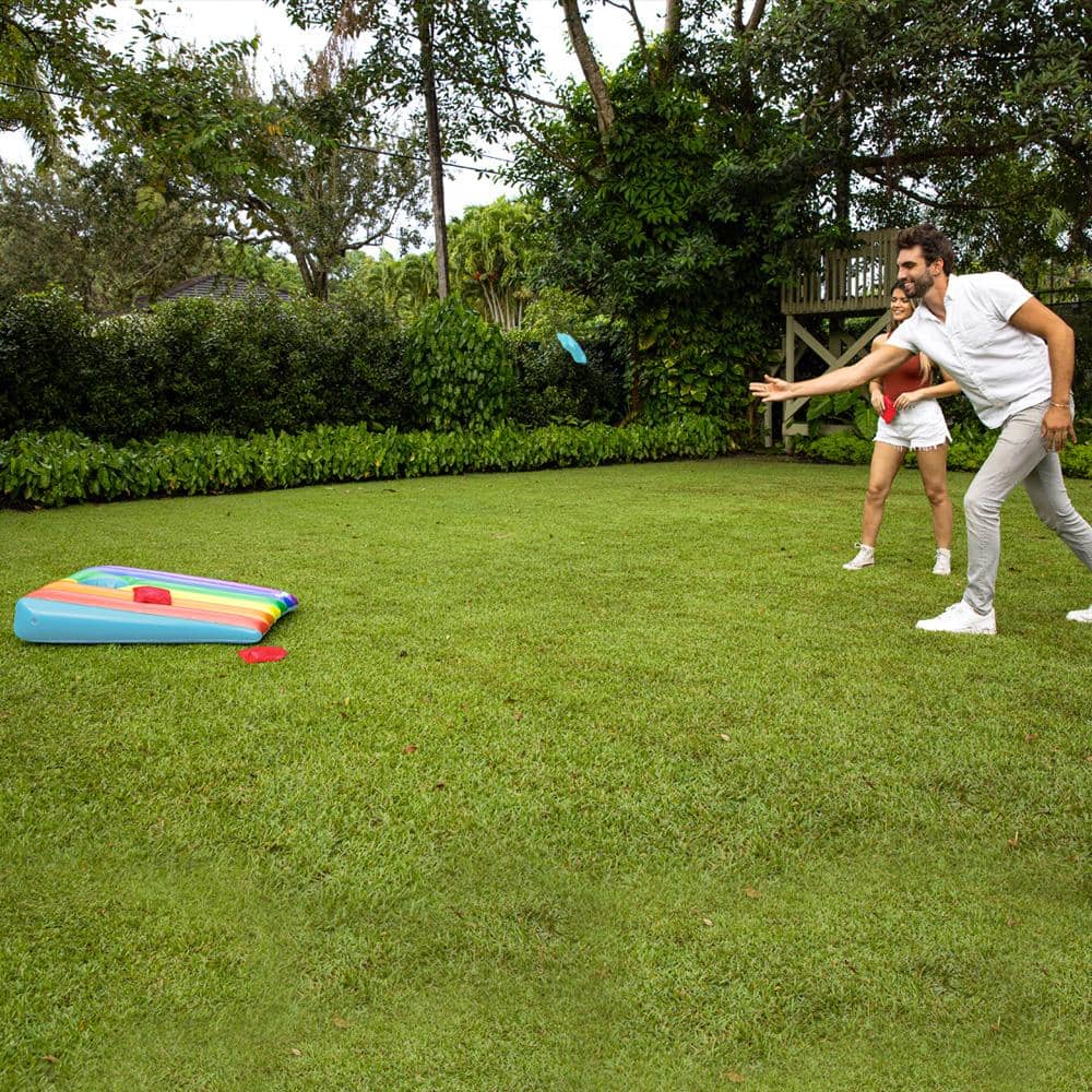 Jeu de piscine flottant gonflable Lancer de trou de maïs arc-en-ciel
