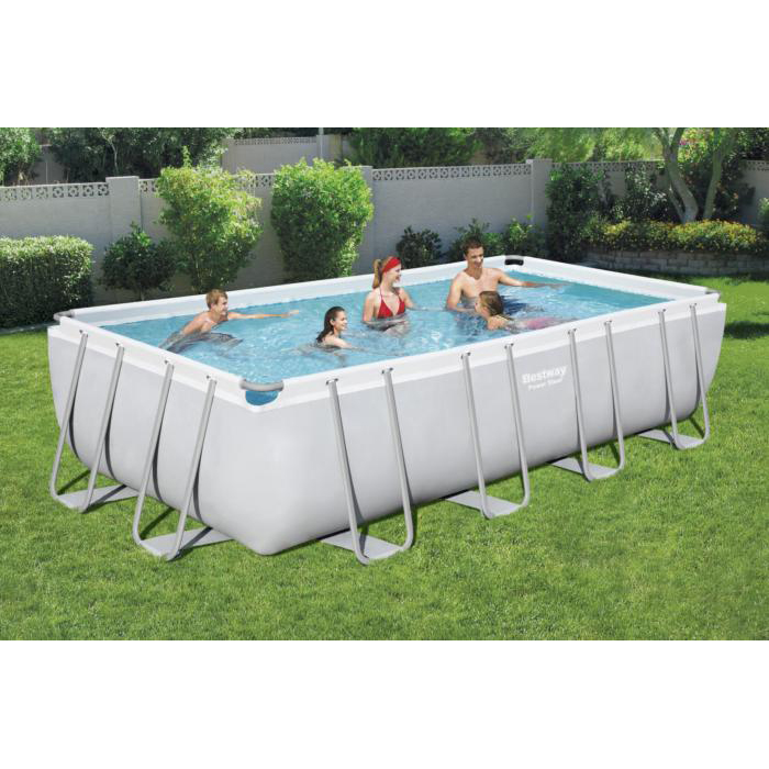 Bestway Power Steel Complete 9 x 18 ft Rectangular 48 Inch Tall Above Ground Pool Kit with Pump, Filter, Cover and Ladder