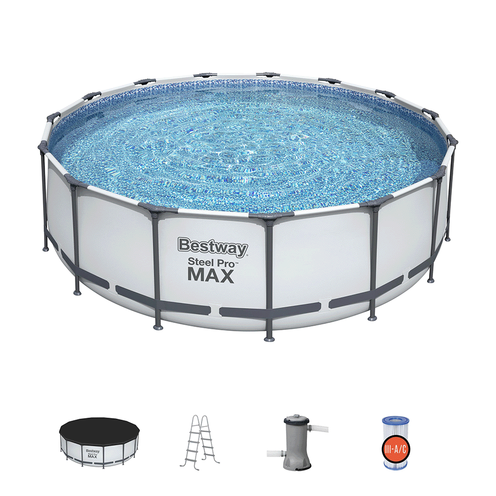 Bestway Steel Pro Max Complete 18 ft Round 48 Inch Tall Above Ground Pool Kit with Pump, Filter and Cover