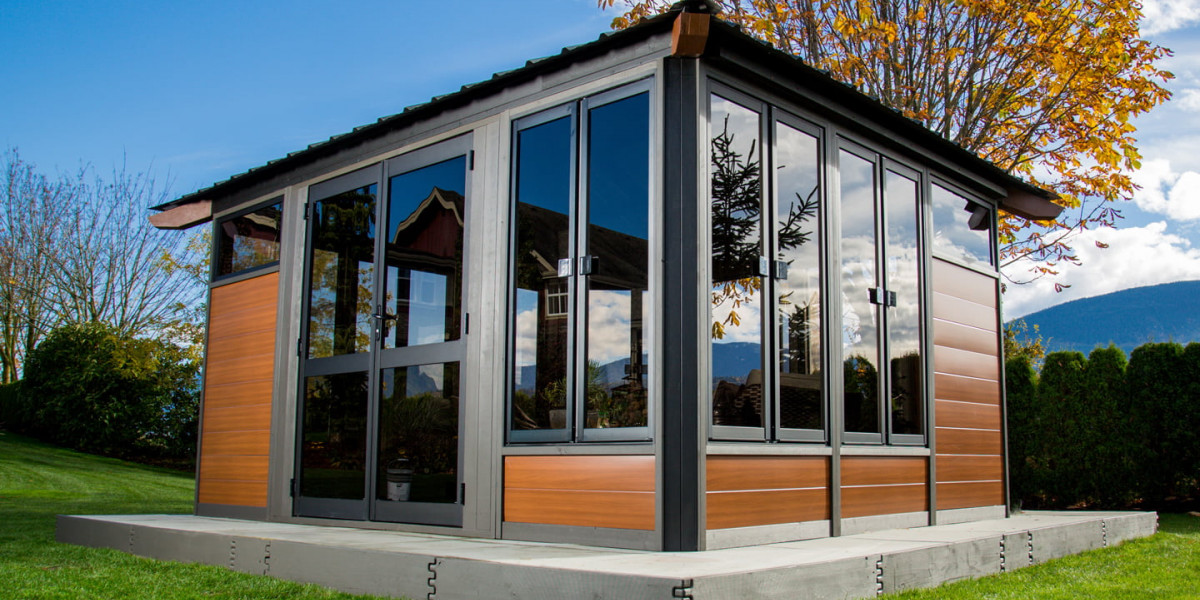 Abri de jardin / Pavillon de piscine 02 avec plancher et carton bitumé,  naturel - en éléments de