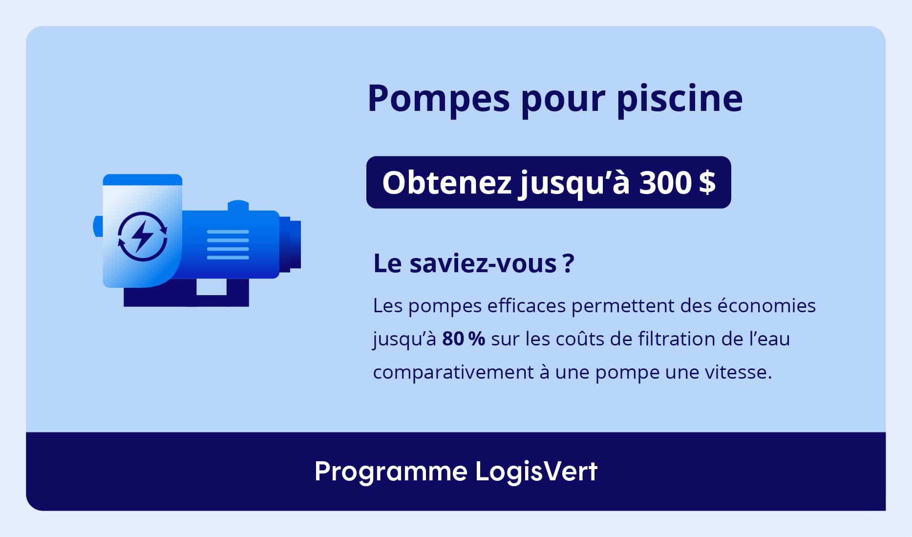 Obtenez jusqu'à 300$ sur les pompes pour piscine