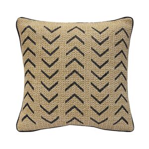 Coussin carré 18x18 po - Raffia Brodé Noir