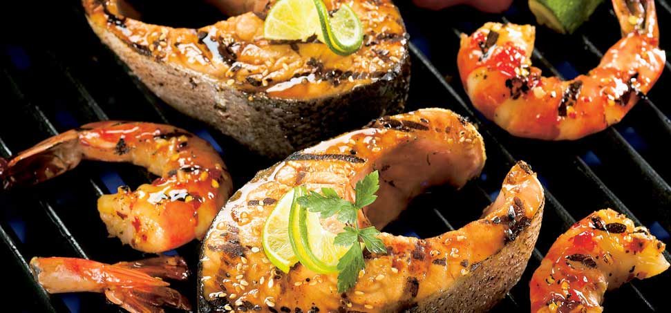 Salmon steaks with sesame and soy