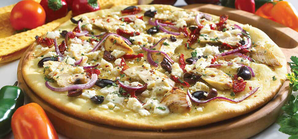 Mediterranean thin crust pizza